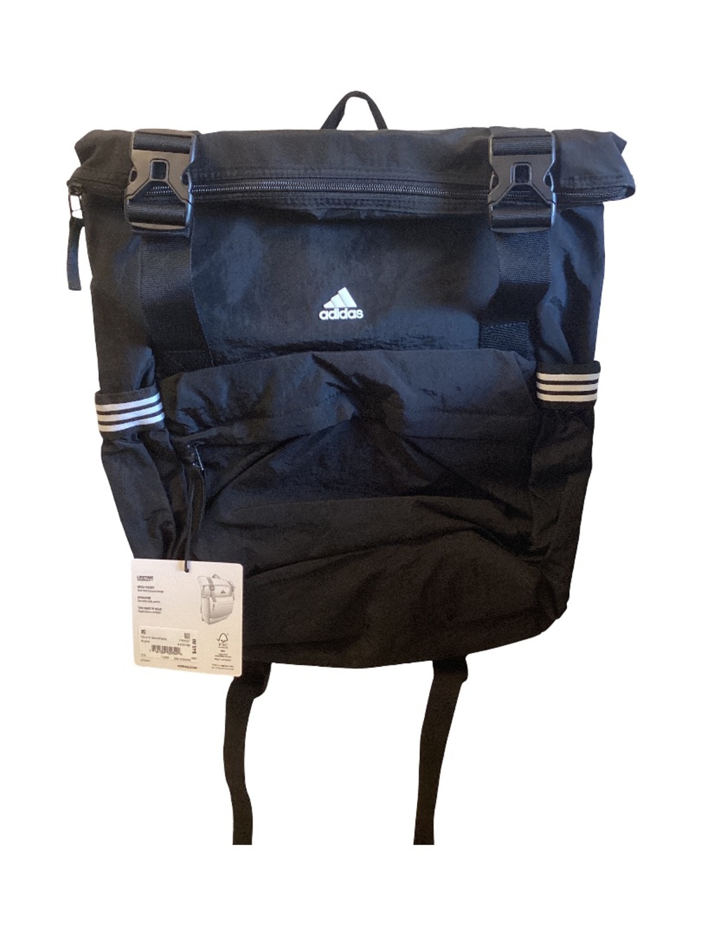 adidas Black Roll-Top Backpack with White Logo